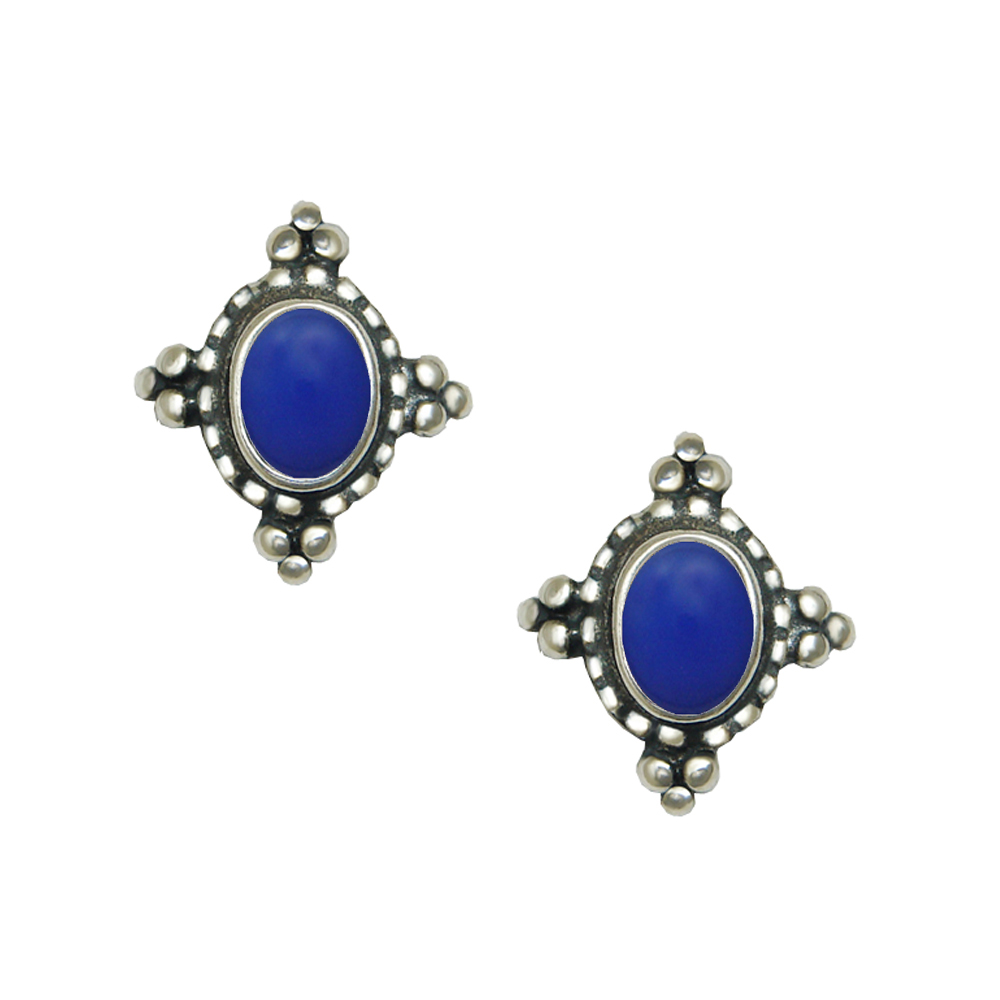 Sterling Silver Little Blue Onyx Drop Post Stud Earrings